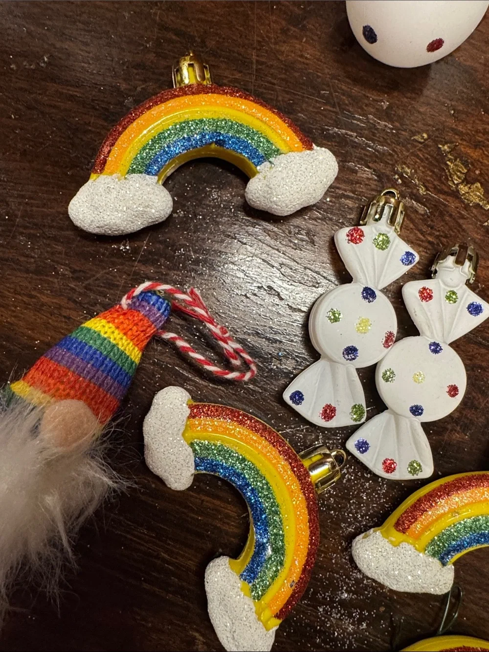 10 piece rainbow and gnomes Christmas Ornaments for small tree